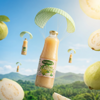 Tamara Guava Nectar 1L glass bottle with tropical guava fruit juice, showcasing vibrant pink nectar in a clear glass bottle.