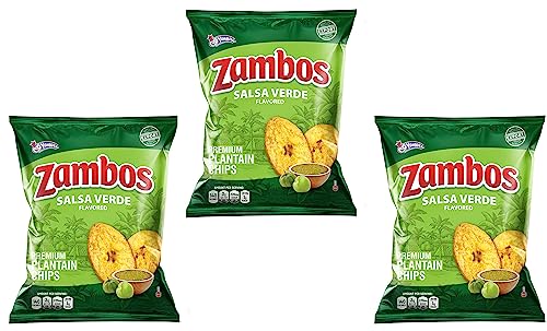 Zambos Plantain Chips – Delicious Plantain Chips with Green Salsa (Tajaditas de Plátano con Salsa Verde), Unique Flavor from Salvajes del Trópico, plantain chip - 5.3 ounces (150g) (pack 03)