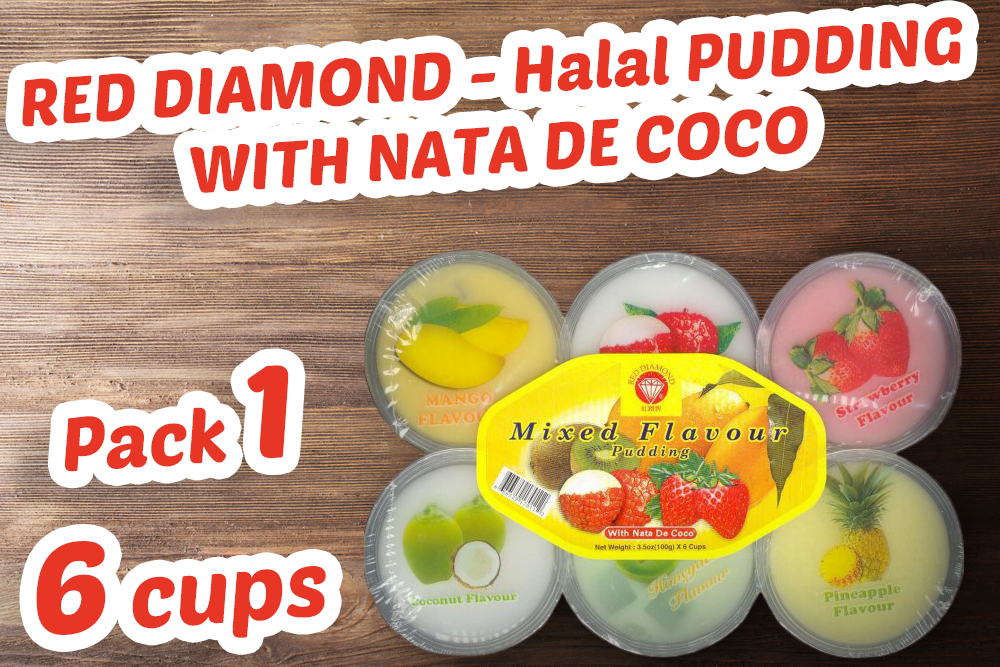 RED DIAMOND Halal حلال PUDDING WITH NATA DE COCO (Product of Malaysia) / 6cups-3.5oz (100g)