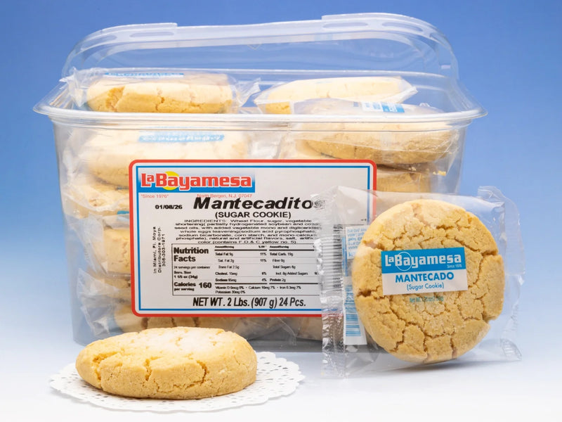 LaBayamesa Mantecaditos Sugar Cookies Plain, 24 Count (2Lb), Traditional Mantecado Flavor, Individually Wrapped for Freshness, Authentic Hispanic Bakery Treats