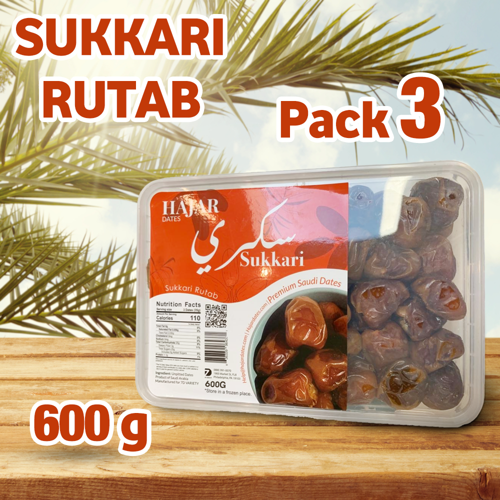 Dates: Hajar dates | Sukkari Rutab | premium Saudi dates | Best breakfast in Ramadan | Naturally sweet | 100% Fresh | Packed securely | Ramadan gift box | 600g | Store in a frozen place