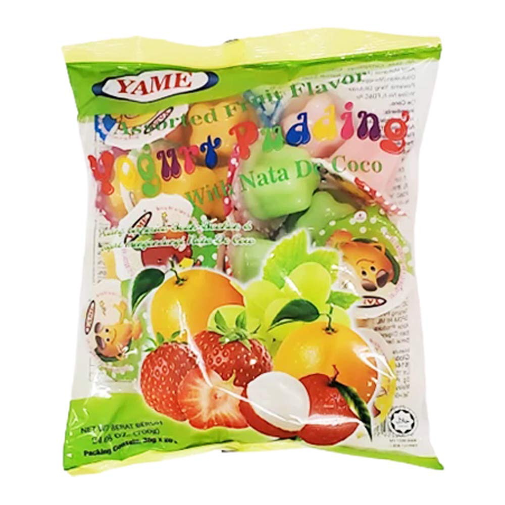 YAME | حلال | Halal | Fruit Candy Bag | Jelly Pudding Cups || With strawberry yogurt || Mixed Bags With Nata De Coco (Product of Malaysia) Net Weight : 700g-24.6oz