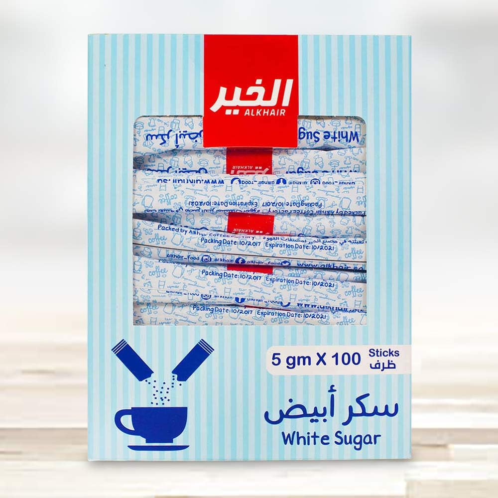 Alkhair Pure White Sugar 5gx100 Sticks 500g Box - 1PaysLess