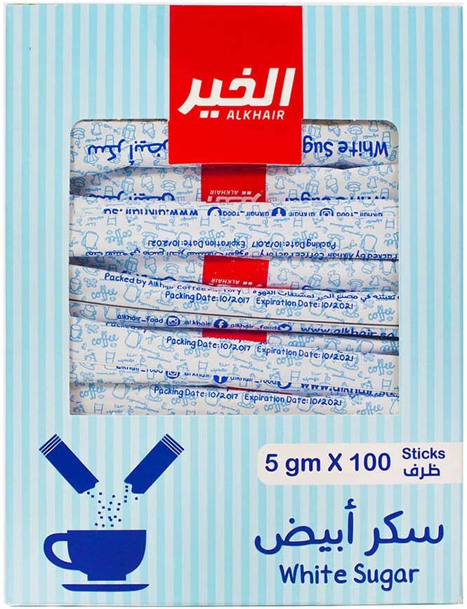 Alkhair White Sugar 5gx100 Sticks 500g Box - SANI-LLC