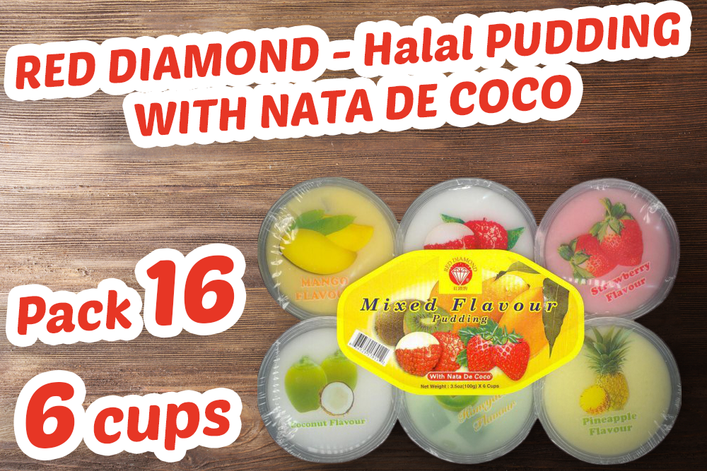 RED DIAMOND Halal حلال PUDDING WITH NATA DE COCO (Product of Malaysia) / 6cups-3.5oz (100g)