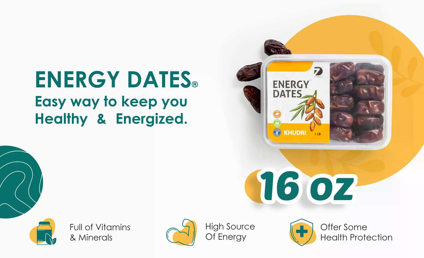 Dates |Khudri| Energy Dates| High Fiber |100%Natural |Gluten free| Fresh and Delicious |Box |1LB.