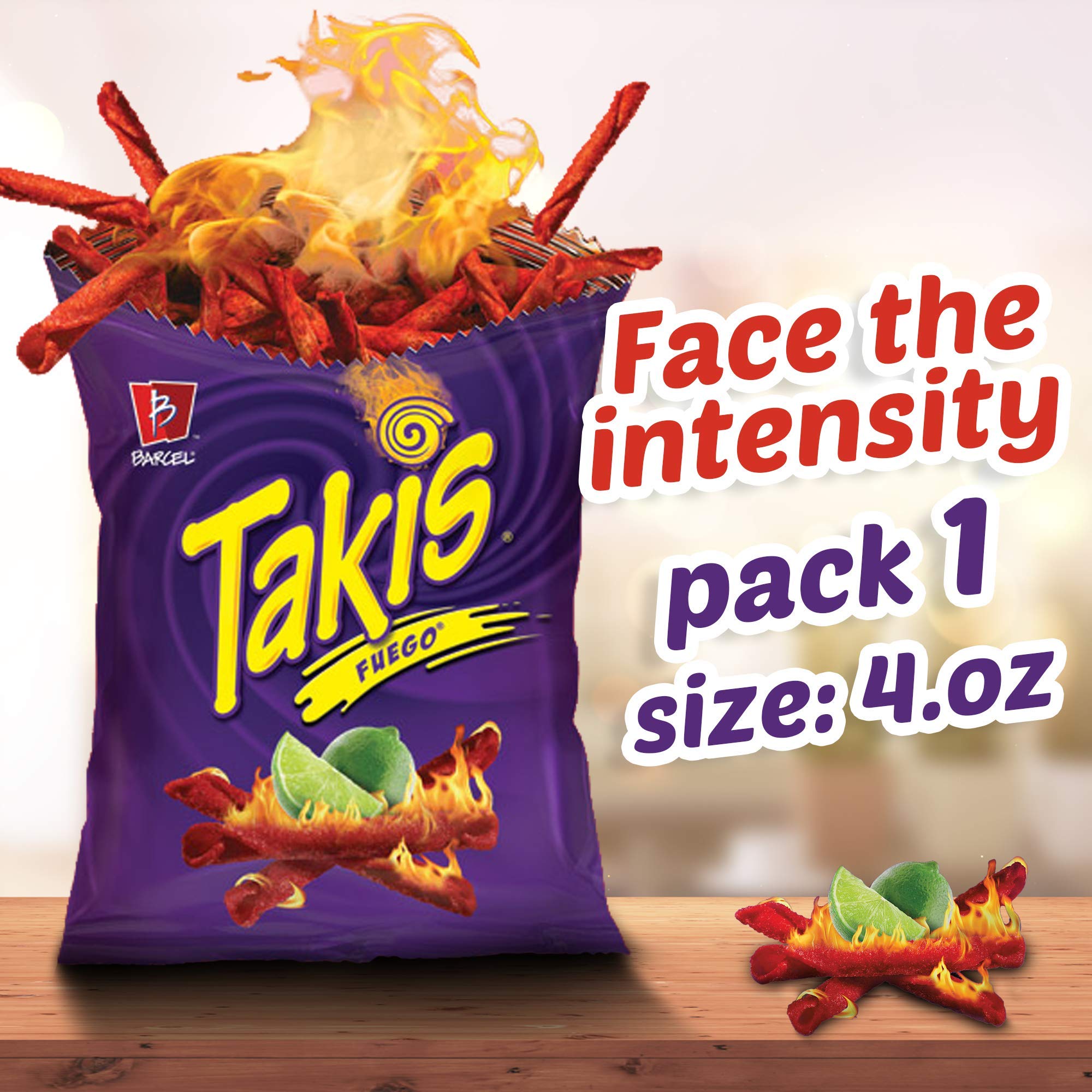 Barcel Takis Fuego 4 oz Hot Chili Pepper & Lime Flavored Rolled Tortilla Chips