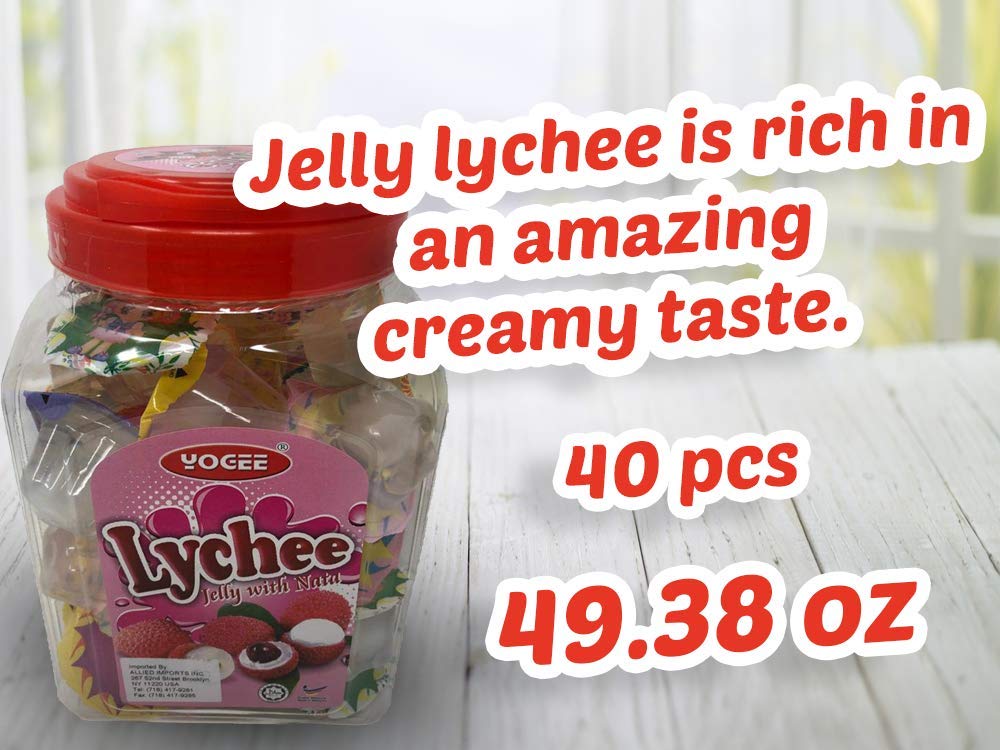 YOGEE|Sweet Jelly LYCHEE delicious natural flavors| (Jelly WITH NATA) |Mini Jelly Cups |Net Weight: 1400g (35g x40pcd) |49.38oz | (SINGLE)