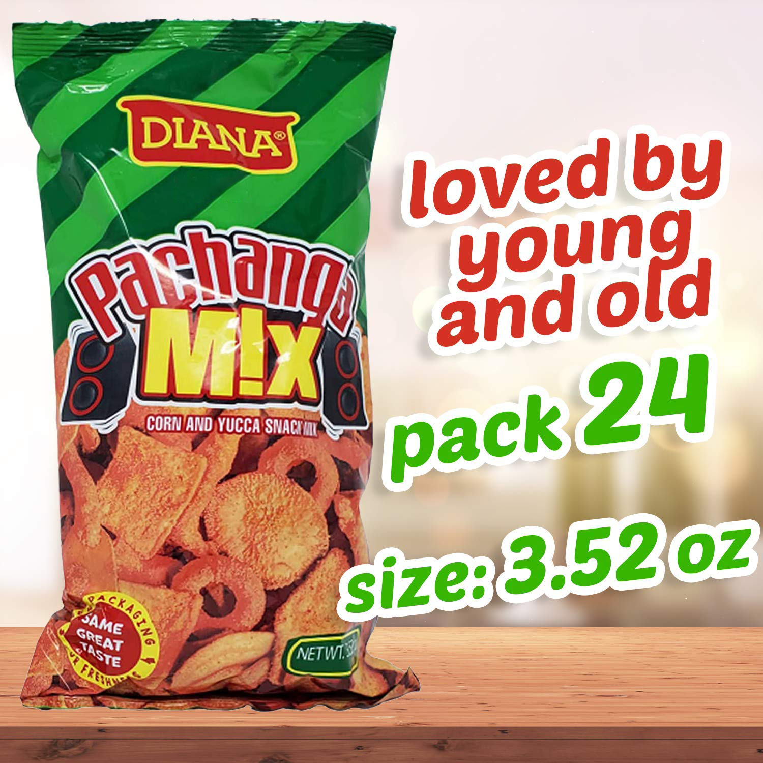 Diana Pachanga Mix Chasteness, Yucca Chips, Corn, and Tortilla Nachos Pack 24 3.52 oz