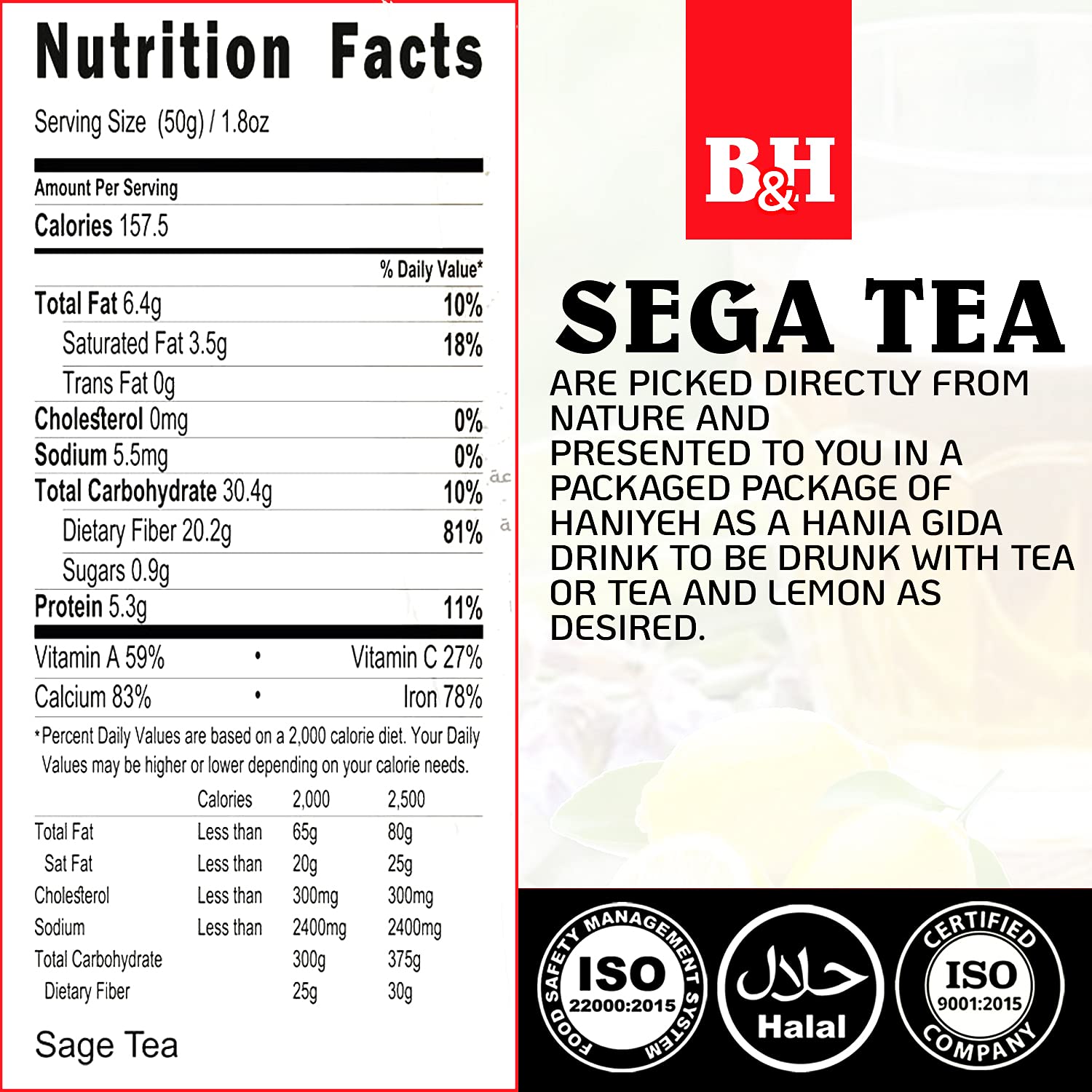 Best Harvest Spices Sage Tea Ground Organic Sage 50g