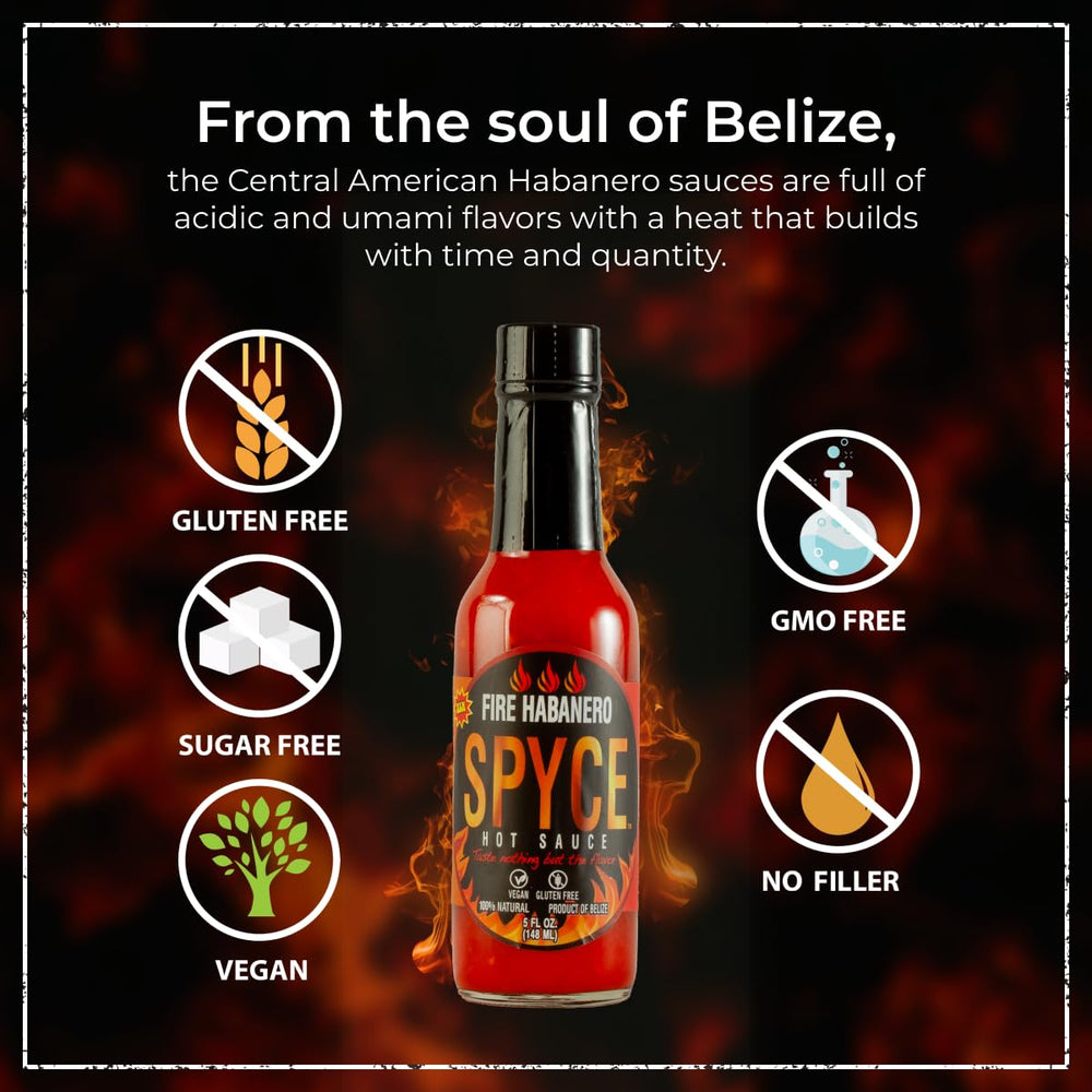 SPYCE Fire Habanero Hot Sauce 5 FL OZ (148 ML) Non-GMO, No MSG, No Sugar, No Filler For Bold Flavor & Heat on Any Meal - SANI-LLC