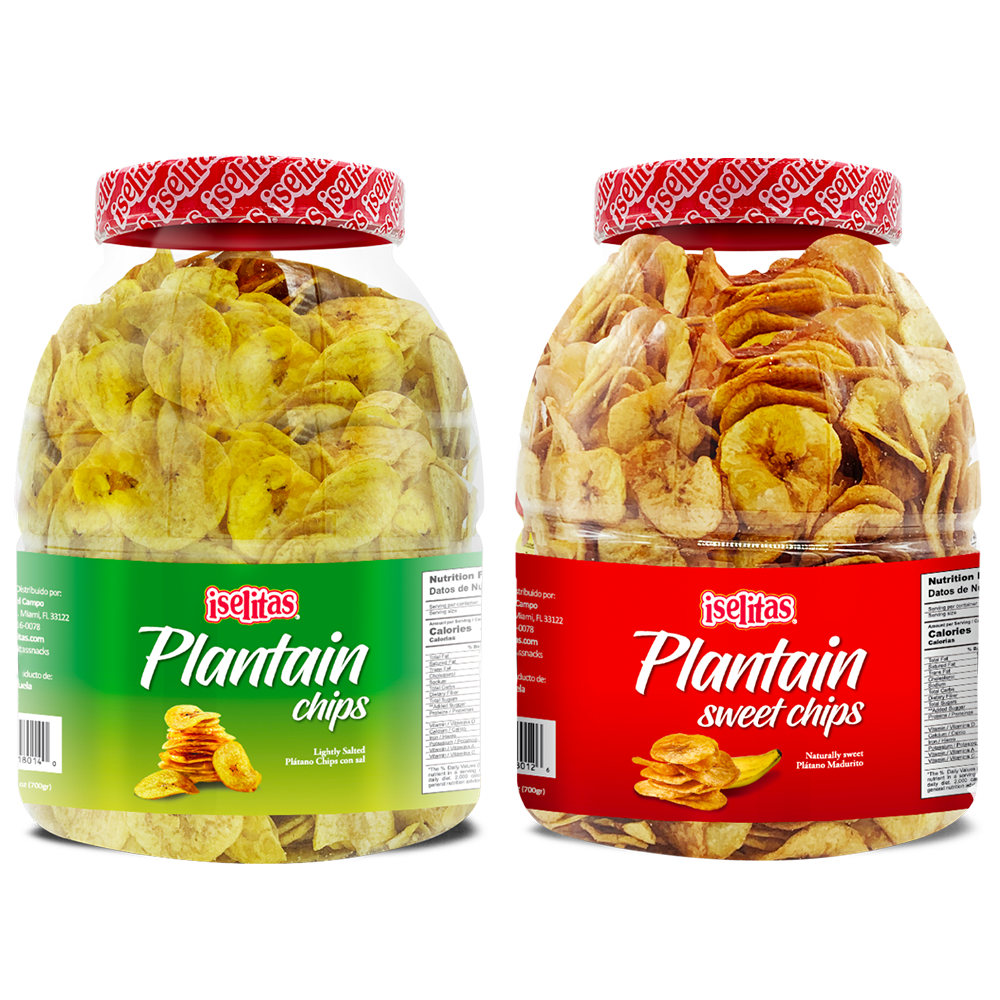 Iselitas | Plantain Salted Party Size Jar| Thin & Crispy |Light Salted - Plantains Sweet Party Size Jar | Sweet Plantain Chips | 2 Jars |22.93OZ (650g)