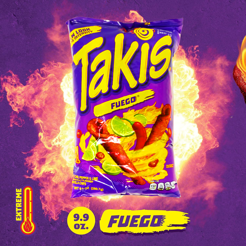 Barcel, Takis Fuego Hot Chili Pepper & Lime Flavored Corn Tortilla Chips Snacks 9.9 oz - 1PaysLess