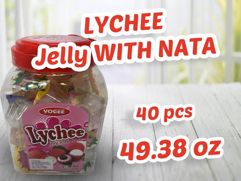 YOGEE|Sweet Jelly LYCHEE delicious natural flavors| (Jelly WITH NATA) |Mini Jelly Cups |Net Weight: 1400g (35g x40pcd) |49.38oz | (SINGLE)