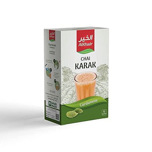 Karak Tea Cardamom Tea, Chai Tea Latte Alkhair karak tea with Cardamom Instant Chai Tea Masala, Chai Tea sachets leaves, carefully selected with milk | 240gm | 12 sachets, 20 grams.