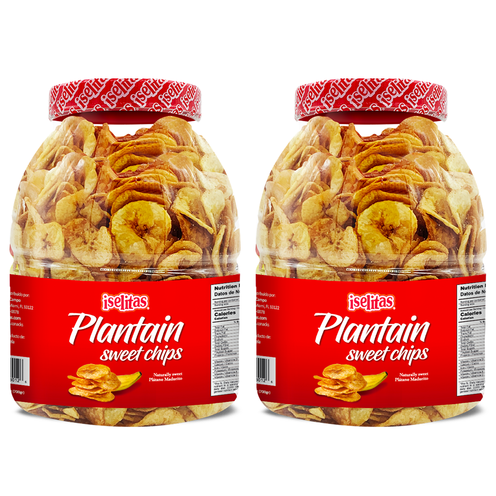 Iselitas | Plantain Salted Party Size Jar| Thin & Crispy |Light Salted - Plantains Sweet Party Size Jar | Sweet Plantain Chips | 2 Jars |22.93OZ (650g)