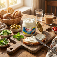 Obour Land creamy cheese spread bundle with Mafrouda squeeze pouches, 500g jar, and 240g cup, showcasing Middle Eastern processed cheese.
