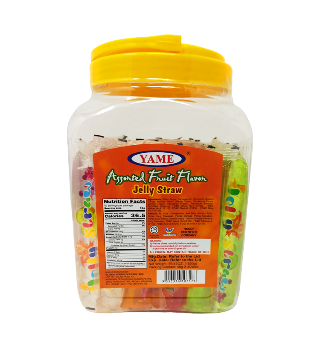 YAME | حلال | Halal |  ASSORTED PUDDING & JELLY STRAWS | Delicious with different flavors | YAME JAR | 56.44 oz