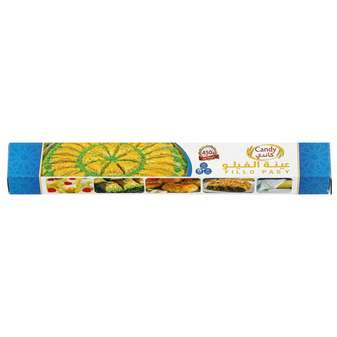 Candy Fillo Pastry Sheets 450g, thin phyllo dough for baklava, spanakopita, Mediterranean desserts, crispy, halal, vegan-friendly