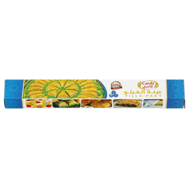 Candy Fillo Pastry Sheets 450g, thin phyllo dough for baklava, spanakopita, Mediterranean desserts, crispy, halal, vegan-friendly