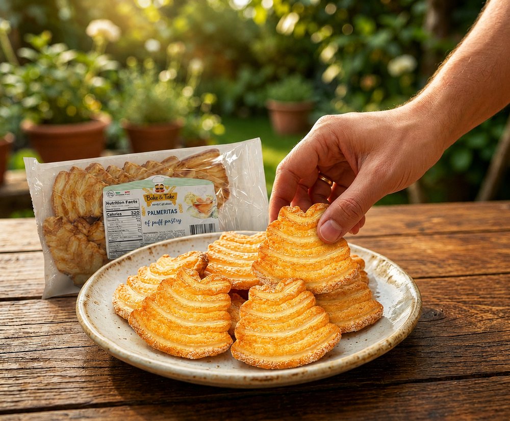 Bake & Take Palmeritas puff pastry snack, 12-pack, golden baked pastry with layered, flaky texture, 5.29oz gourmet treat