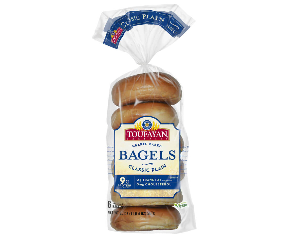 Toufayan Plain Bagels Classic 6 Count 9G Protein 20oz
