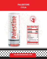 PalestineDrinks Palestine Cola 330ml carbonated soft drink in a glass bottle with a red label and bubbling soda inside.