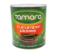 Tamara whole cucumber pickles in a 3kg tin, ready to eat side dish, featuring fresh, crunchy cucumbers preserved in brine.