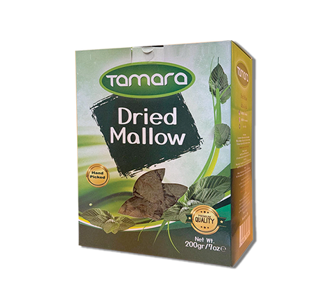 Dried Tamara Mallow leaves in a 200g package, hand-picked for use in stews and herbal teas, from the Tamara brand.
