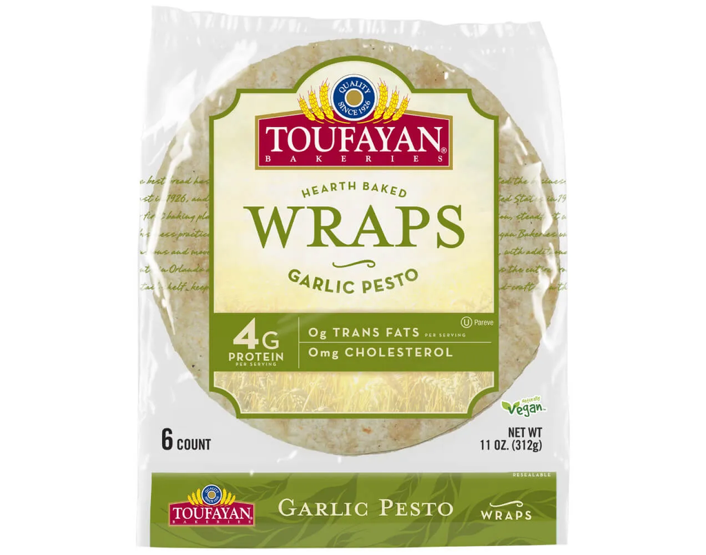 Toufayan Wraps – Garlic Pesto 6 COUNT | NET WT. 11 OZ. (312g)