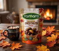 Tamara organic roasted peeled chestnuts in 100g package, ideal for cooking or snacking, shown in a clear grocery product image