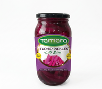 Jar of Tamara Turnip Pickles, 1000g, with fresh sliced turnips in natural brine, ideal for authentic shawarma.