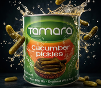 Tamara whole cucumber pickles in a 3kg tin, ready-to-eat side dish, featuring fresh green cucumbers in brine