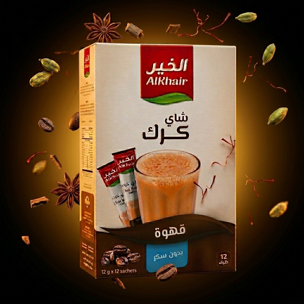 AlKhair Instant Chai Karak Coffee 12 Sachets Sugar-Free Morning Drink