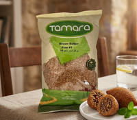 Tamara Brown Bulgur Fine #1 2lb, premium legume grain for tabbouleh, shown in a clear package with a close-up view of the grain
