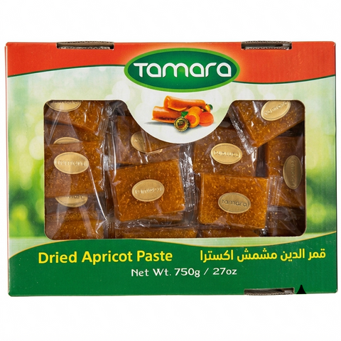 Tamara dried apricot paste in 750g jar, Qamar al-Din extra for healthy snacks, showing the smooth apricot paste in a jar.