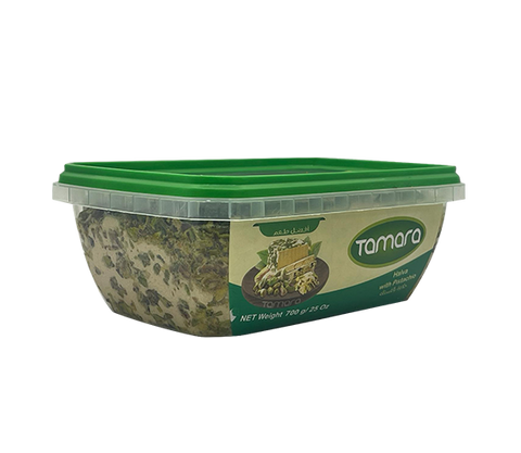 Tamara pistachio halva with sesame, 700g, showcasing creamy, nutty Tahini dessert with chopped pistachios on top.