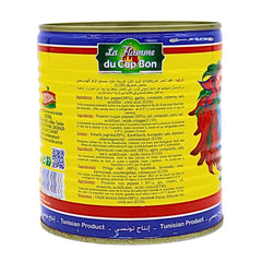 Harissa Du Cap Bon Tunisian chili paste in a 760g can, spicy red pepper with garlic and spices, Mediterranean condiment.