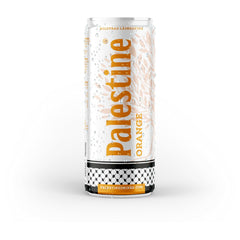 PalestineOrange Soda 330ml slim can from PalestineDrinks, showing a refreshing sparkling orange soda in a sleek can.