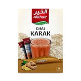 Front view of a pack of Alkhair Karak tea with Ginger
