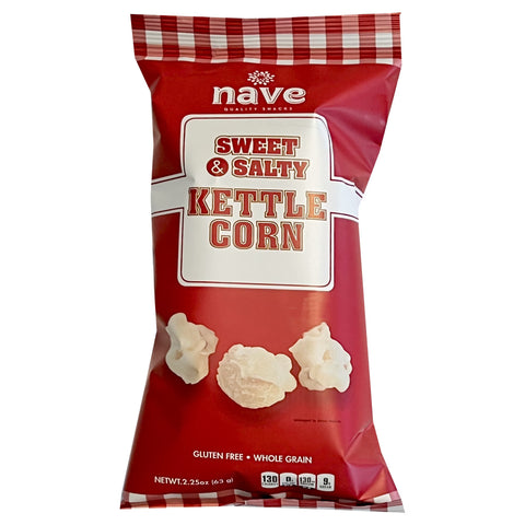 nave Sweet & Salty Kettle Corn Popcorn, 2.25oz Bag, Whole Grain, Gluten-Free, Gourmet Snack for Movie Night and School Lunches