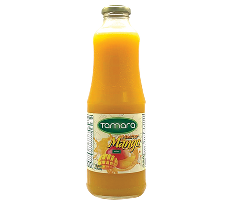 Tamara mango nectar in a 1L bottle, tropical fruit juice drink with vibrant mango color and label details visible.