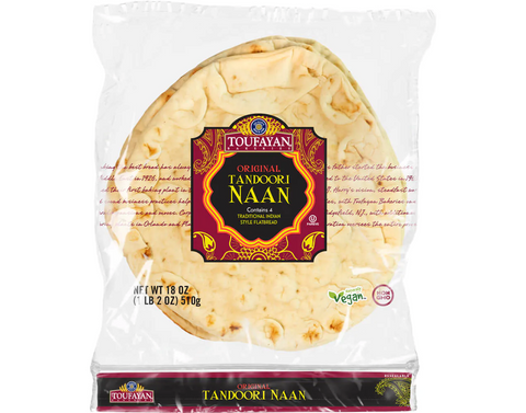 Toufayan Bakeries Original Tandoori Naan 4 Count, 18 Oz Vegan, Non-GMO Authentic Flatbread - SANI-LLC