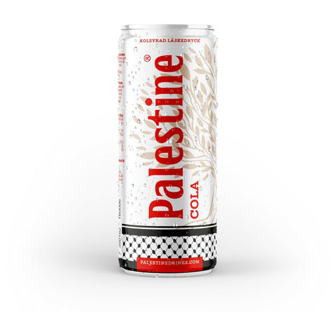Palestine Cola 330ml carbonated soft drink can with branded label and vibrant design