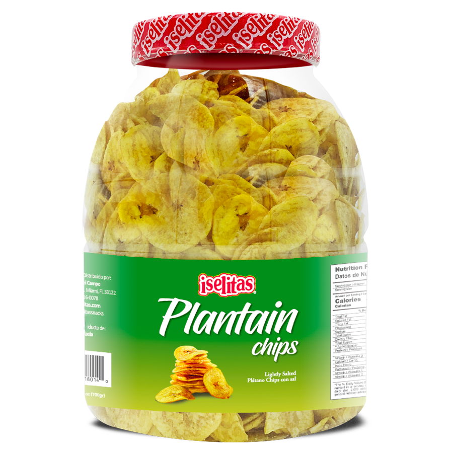 Iselitas | Plantain Salted Party Size Jar| Thin & Crispy | Light Salted Plantain Chips 22.93OZ (650g)