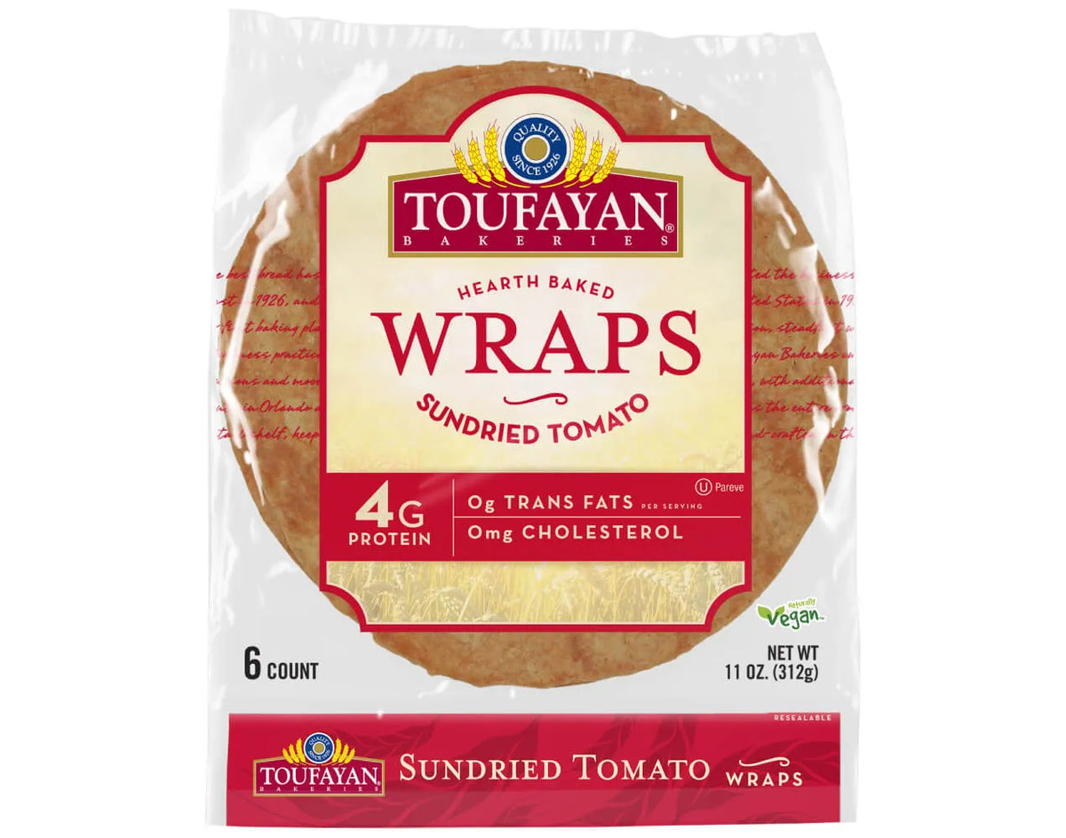 Toufayan Wraps – Sundried Tomato 6 COUNT | NET WT. 11 OZ. (312g)