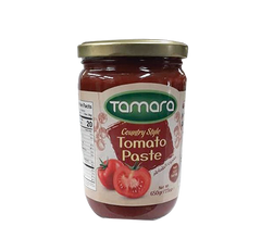 Tamara country style tomato paste in a 650g glass jar, ideal for cooking and adding rich tomato flavor to dishes.