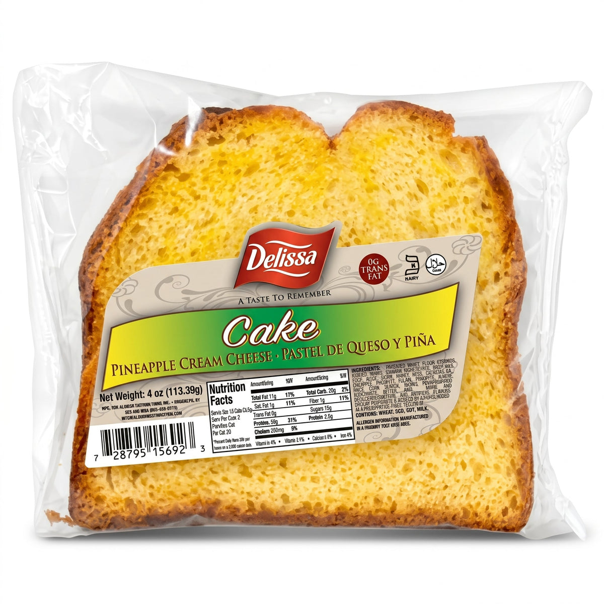 Delisia Pineapple Cream Cheese Cake 4oz Moist Pastel de Queso -Single Cake Snack