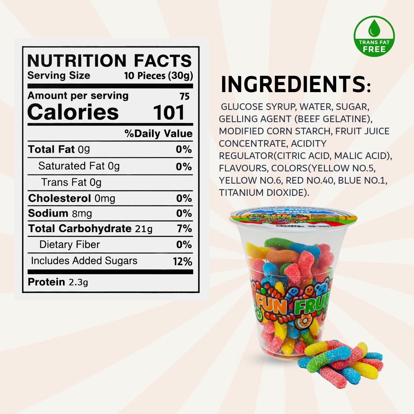 Cup candy Neon Gummy Worm Fun fruit Bites 6oz