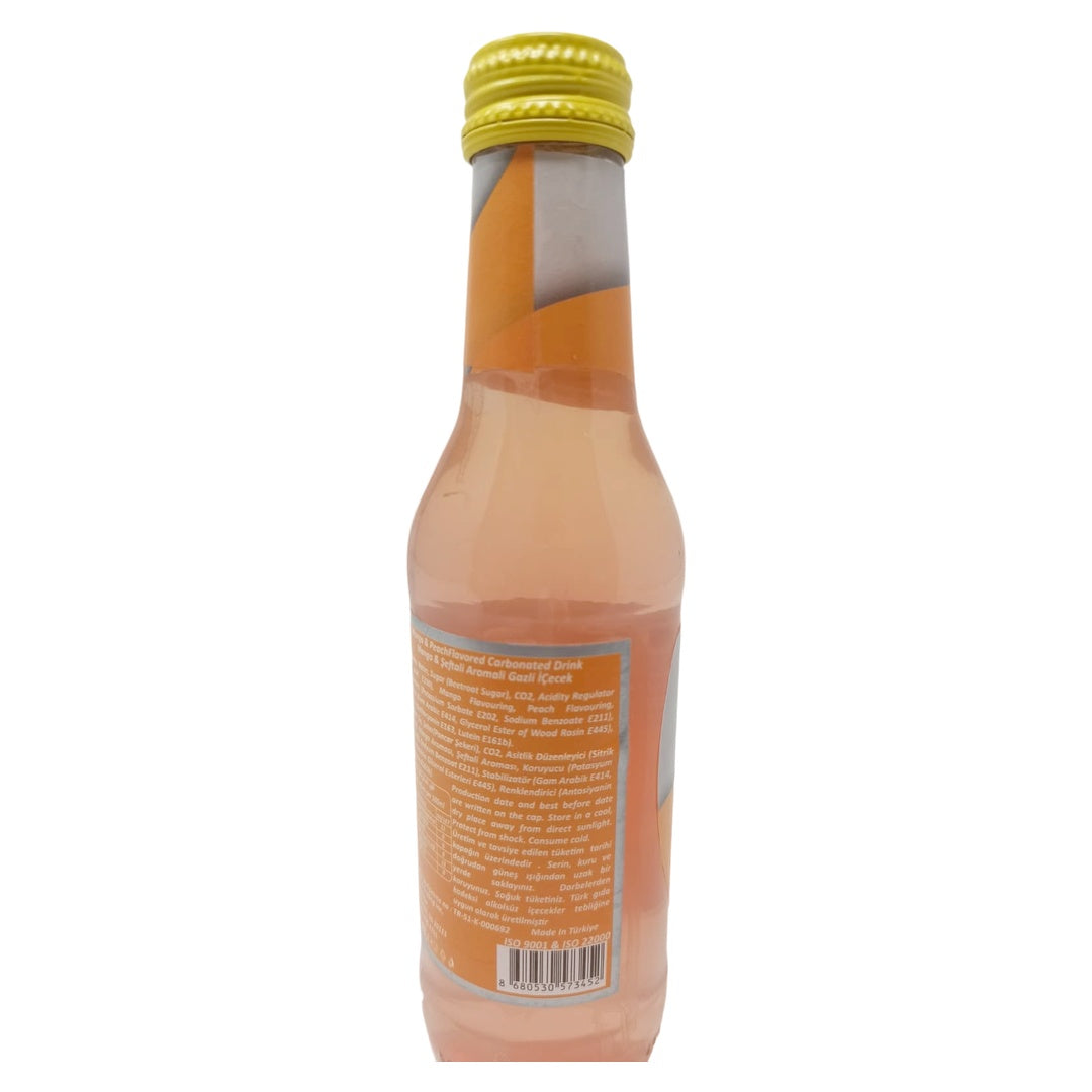Bor fresh Mango & Peach Flavored Carbonated Drink, 200ml Glass Bottle, Vitamin C Enriched Sparkling Fruit Soda, Made with Beetroot Sugar, Refreshing Cold Beverage - SANI-LLC